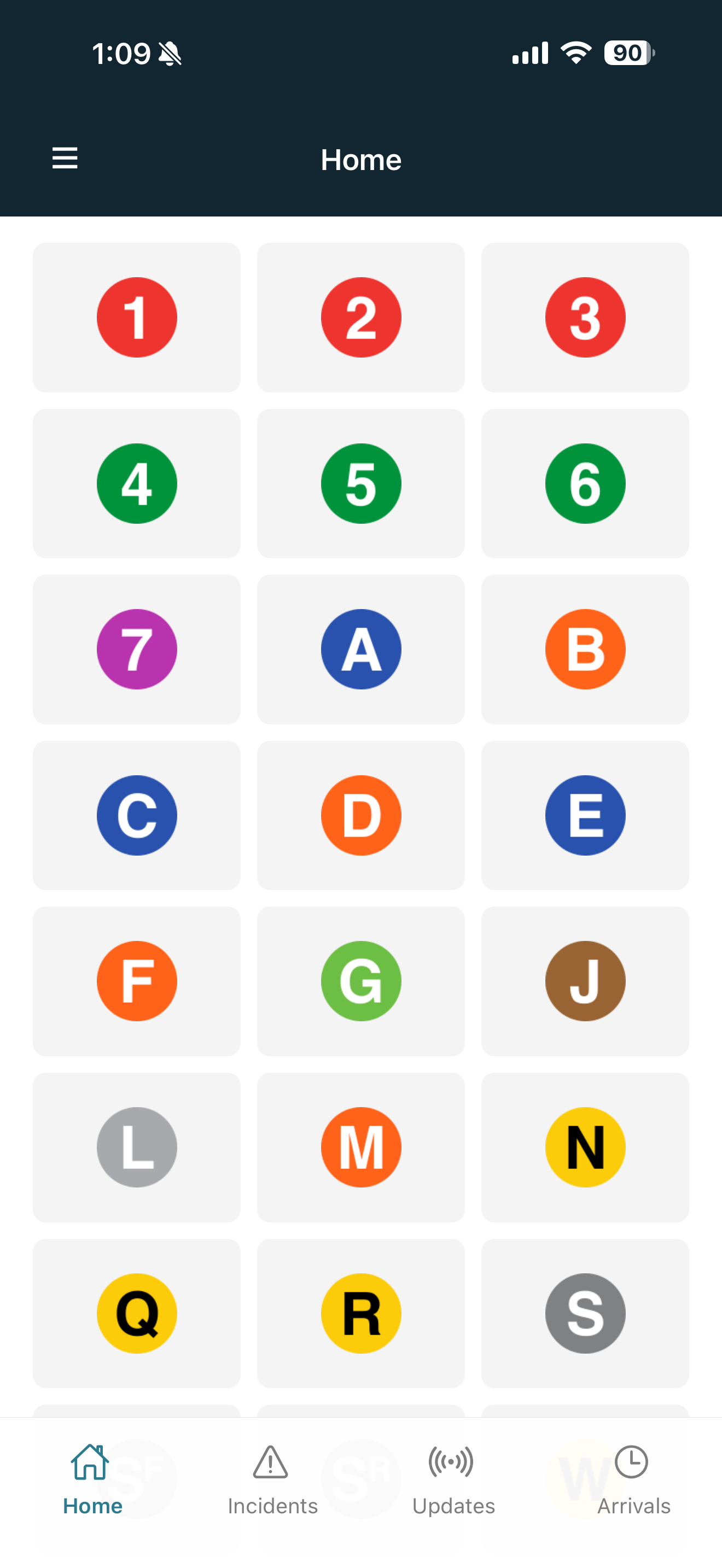 Commuter Eye home screen with subway route buttons